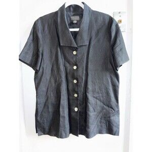 Spenser Jeremy 100% Linen Black Button Down Top Size 14 Vintage Minimalist